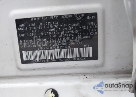 2014 Subaru Outback 3.6R Limited z USA, uszkodzony, nr VIN 4S4BRDPC8E2201738